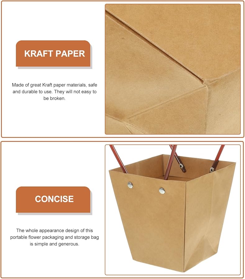 Kraft Paper Flower Bouquet Bags 6pcs Waterproof Floral Wrapping Pouches with Handles - Image 2